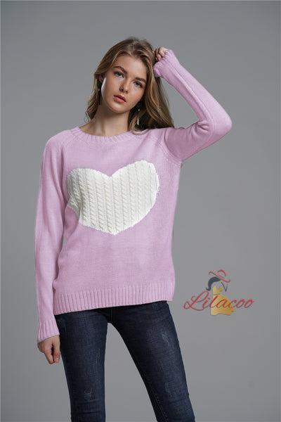 Loose-fitting Turtleneck Heart Sweater