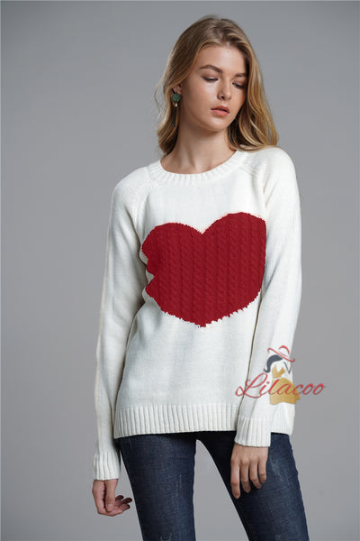 Loose-fitting Turtleneck Heart Sweater