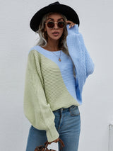 Bat Sleeve Color Matching Round Neck Sweater