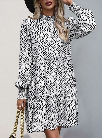 Leopard Print Long Sleeve Stitching Dress