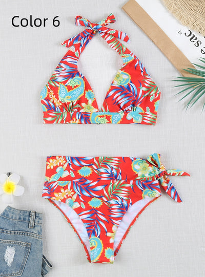 Sexy High Waist Lace-up Printed Bikini