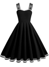 Retro Solid Color Suspender Hepburn Dress