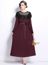 Heavy Industry Beaded Lantern Sleeve Pleated Dress