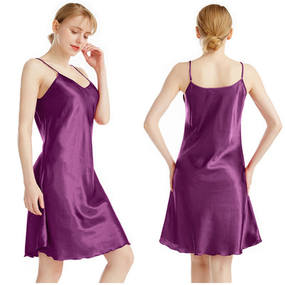 Satin Slim Strap V-neck Suspender Nightdress