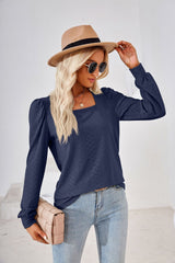 Solid Color Jacquard Long Sleeve T-shirt