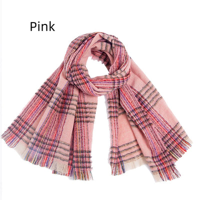 Double Fringed Plaid Scarf Shawl