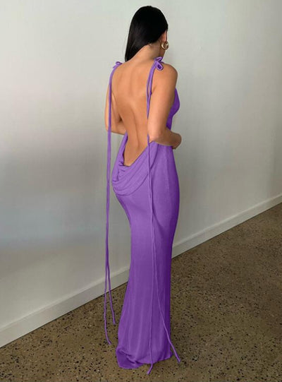 Sexy Backless Lace-up Halter Dress