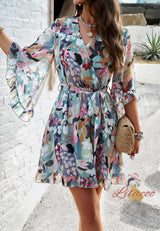 Holiday Casual Printed Lace-up Dress