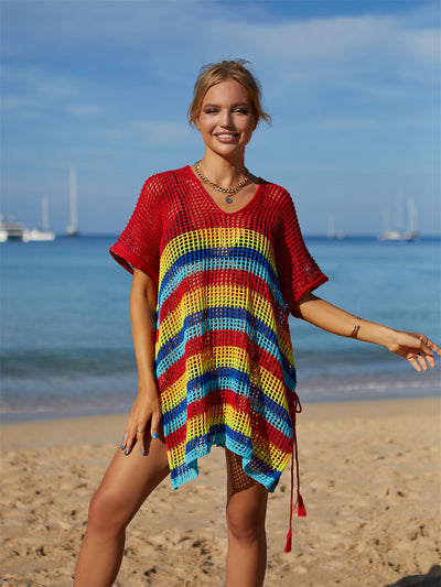 Beach Knitted Rainbow Holiday Bikini Cover Up