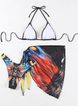 Butterfly Multicolor Printed Split Gauze Skirt Bikini