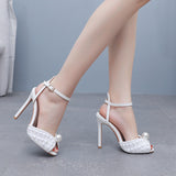 11cm High-heeled Fishmouth Pearl Wedding Shoes