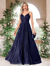 Royal Blue Straps Pleats Prom Dress