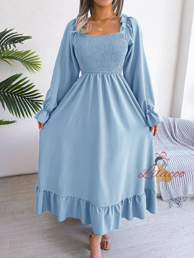 Leisure Square Collar Big Swing Long Dress