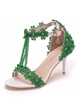 7 cm Thin Heel Beaded Lace Flower Wedding Shoes