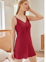 Deep V Silk Lace Pajamas Nightdress