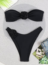 Solid Color Strapless Flower Bikini