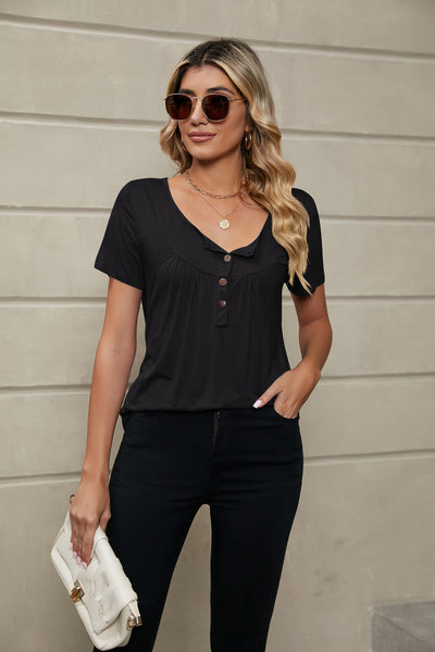 Loose Short Sleeve Pleated T-shirt