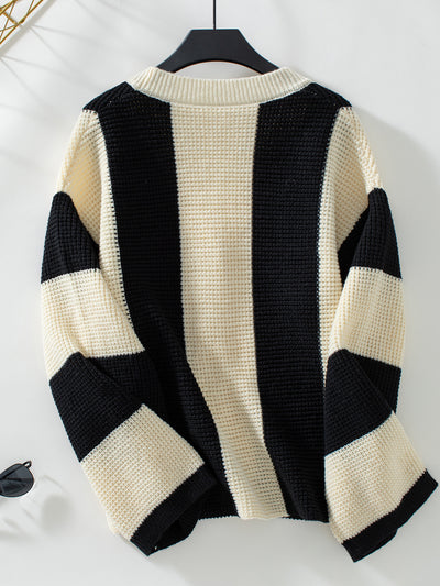 Contrast Striped Casual Loose Sweater