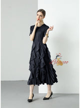 Short-sleeved Slim Ruffled Round Neck Dress