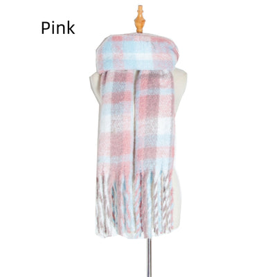 Polyester Plaid Thick Tassel Padded Shawl