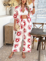 Contrast Printed Wide-leg Trousers Suit