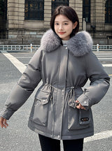 Thickened Silm Waist Hooded Cotton Coat