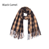 Black and White Fringed Plaid Scarf Shawl