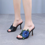 9 cm Square Head High-heeled Sandals Slippers