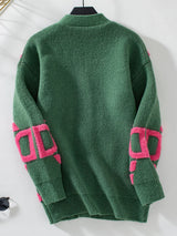 Long Button Knitted Letters Sweater Coat