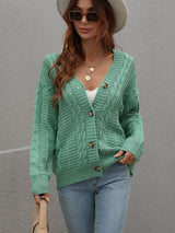 Loose Button Solid Color Twisted Rope Sweater