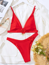 Solid Color Three-dimensional Flower Swimsuit