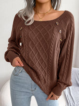 Casual Square Collar Button Twist Sweater
