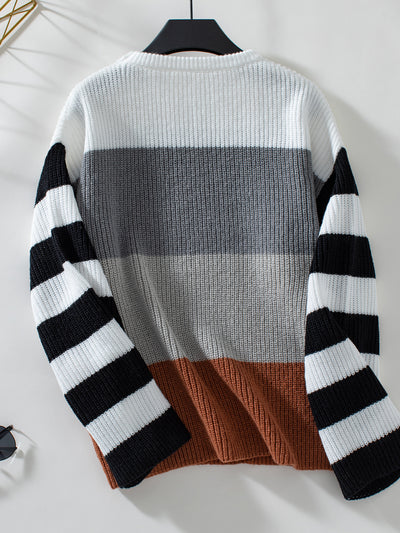 Contrasting Striped Turtleneck Sweater