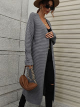 Long Cardigan Solid Color Knitted Sweater