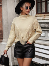 Loose Fringed Turtle Neck Sweater