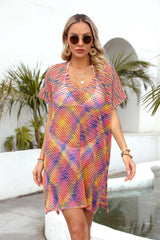 Rainbow Stitching Openwork Loose Bikini Cover Up