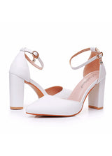 9 cm Thick Heels Pointed Tips White Bridal Shoes