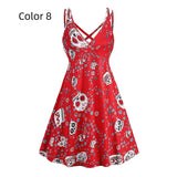 V-neck Suspender Halloween Printed Dress