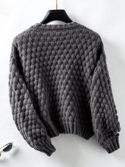 Hollow Loose Round Neck Retro Sweater