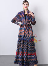 Pleats Loose Large Print Dress Coat