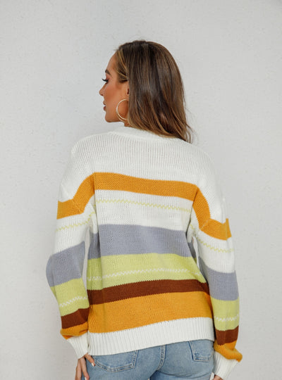 Spliced Round Neck Loose Long-sleeved Sweater