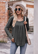 Casual Bubble Sleeve Pleated Long Sleeve T-shirt