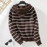 Loose Hooded Striped Knitted Sweater Coat