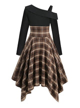 Irregular Plaid Long Sleeve Stitching Dress