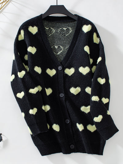 Women Love Heart Button Sweater Coat