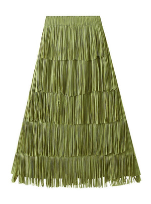 Pleated Tassel Stitching Skirt