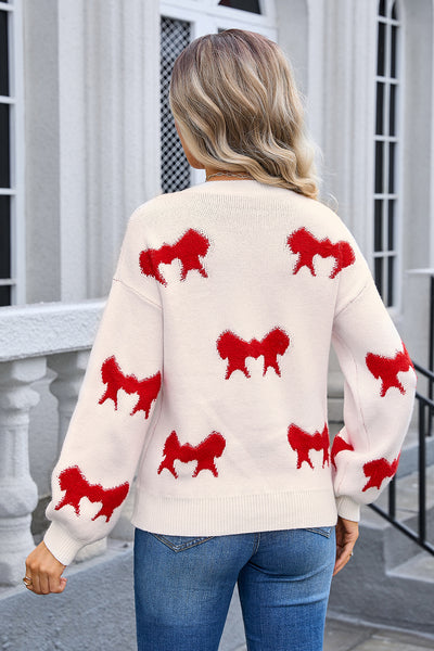 Round Neck Long Sleeve Bow Sweater