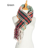 Women Plaid Fringed Scarf Shawl