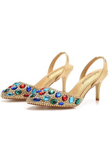 Shallow-mouthed Colored Rhinestone Stiletto Sandals