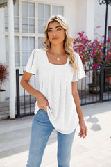 Solid Color Pleated Short Sleeve Loose T-shirt